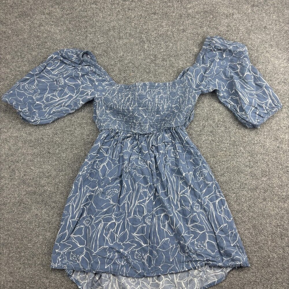 Roxy‎ Dress Womens XS Blue Floral Off Shoulder Puff Sleeve Smocked Viscose